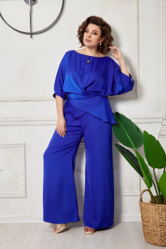 Демисезонный двуцветный костюм из атласа для торжественных Danaida 2213 электрик - фото 4