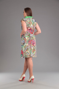 Платье на каждый день полуприлегающего силуэта и прорезными карманами Lady Style Classic 874 цветной+зелень - фото 2