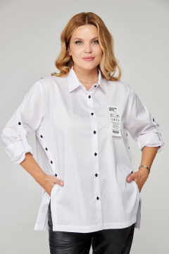 Оверсайз белая рубашка с асимметричными манжетами Bliss 8221 белый - фото 3