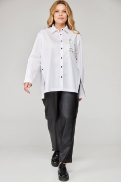 Оверсайз белая рубашка с асимметричными манжетами Bliss 8221 белый - фото 5