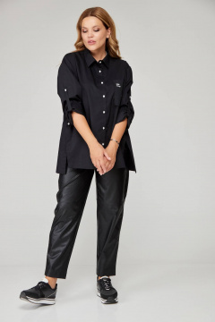 Базовая оверсайз рубашка с голубым цветом и кокеткой Bliss 8221 черный - фото 5