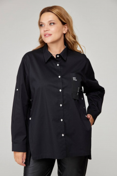 Базовая оверсайз рубашка с голубым цветом и кокеткой Bliss 8221 черный - фото 1