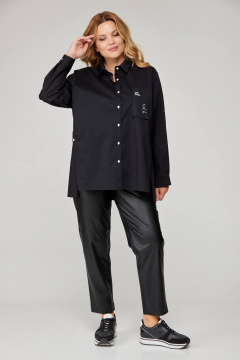 Базовая оверсайз рубашка с голубым цветом и кокеткой Bliss 8221 черный - фото 4