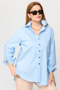 Демисезонный костюм из льняной ткани с блузой и брюками Bliss 8219 голубой - фото 4