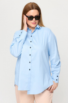 Демисезонный костюм из льняной ткани с блузой и брюками Bliss 8219 голубой - фото 1