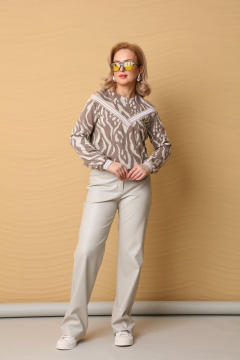 Комплект джемпера и брюк из ткани и экокожи LM КД9283-1 - фото 1