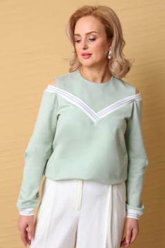 Джемпер свободного кроя с имитацией топа и открытыми плечами LM М13 мята - фото 2