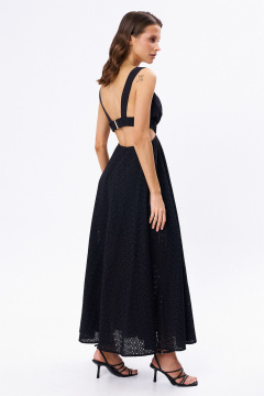 Платье макси из хлопка с ришелье и застежкой KaVaRi 1082 черный - фото 2