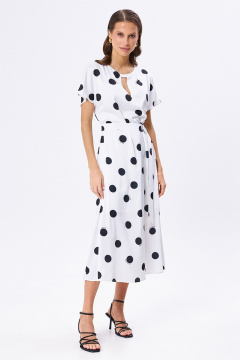Свободное платье из искусственного шёлка с декольте KaVaRi 1083 принт_горох - фото 5