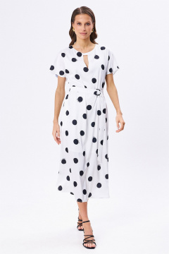 Свободное платье из искусственного шёлка с декольте KaVaRi 1083 принт_горох - фото 4