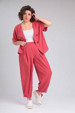 Жакет и брюки из льна-вишера с пышными складками Michel chic 1337/1 коралл - фото 5
