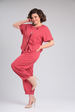 Жакет и брюки из льна-вишера с пышными складками Michel chic 1337/1 коралл - фото 4