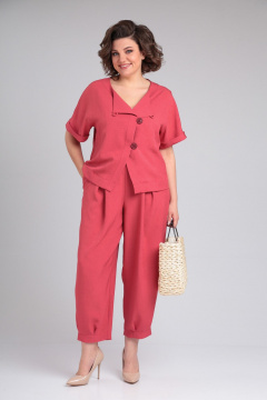 Жакет и брюки из льна-вишера с пышными складками Michel chic 1337/1 коралл - фото 2