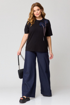 Брюки палаццо и футболка из джинса и хлопка Michel chic 1368 синий,черный - фото 4