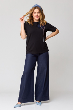 Брюки палаццо и футболка из джинса и хлопка Michel chic 1368 синий,черный - фото 2