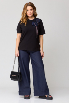 Брюки палаццо и футболка из джинса и хлопка Michel chic 1368 синий,черный - фото 1