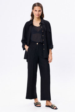 Льняной костюм из рубашки и брюк с разрезами KaVaRi 8023 черный - фото 1