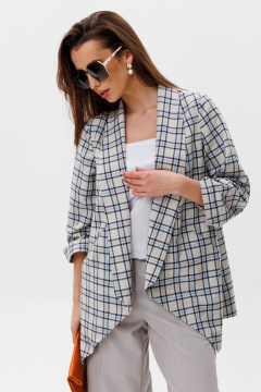 Брюки, жакет, топ NikVa 502-2 клетка+молоко+дымка - фото 2