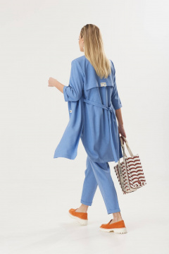 Деловой костюм с удлиненным жакетом и узкими брюками из льна Твой имидж 1805 голубой - фото 4