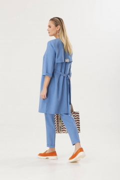 Деловой костюм с удлиненным жакетом и узкими брюками из льна Твой имидж 1805 голубой - фото 3