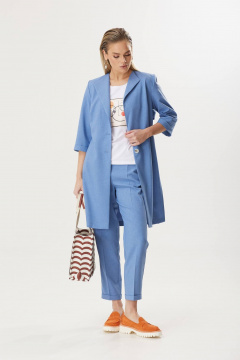 Деловой костюм с удлиненным жакетом и узкими брюками из льна Твой имидж 1805 голубой - фото 2