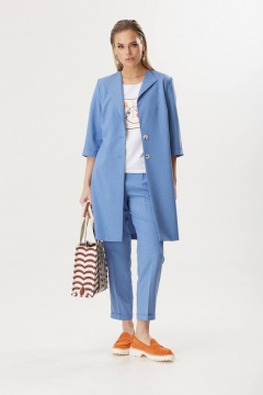 Деловой костюм с удлиненным жакетом и узкими брюками из льна Твой имидж 1805 голубой - фото 1
