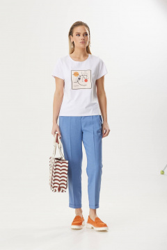 Деловой костюм с удлиненным жакетом и узкими брюками из льна Твой имидж 1805 голубой - фото 5