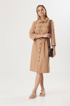 Платье-рубашка приталенное с поясом для делового образа Твой имидж 1791 кэмел - фото 1