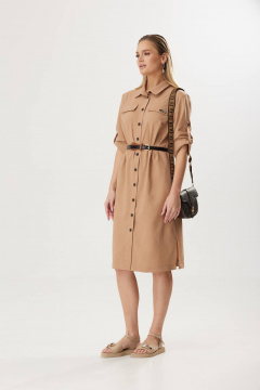 Платье-рубашка приталенное с поясом для делового образа Твой имидж 1791 кэмел - фото 5