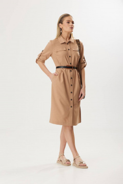 Платье-рубашка приталенное с поясом для делового образа Твой имидж 1791 кэмел - фото 3