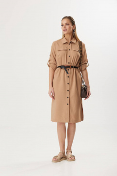 Платье-рубашка приталенное с поясом для делового образа Твой имидж 1791 кэмел - фото 2