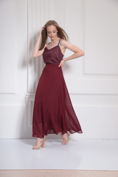 шовная однотонная шифоновая юбка на притачном поясе AMORI 3101 вишня - фото 2