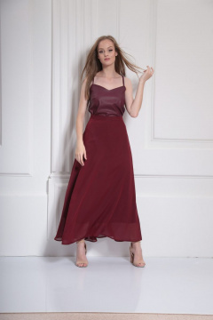 шовная однотонная шифоновая юбка на притачном поясе AMORI 3101 вишня - фото 1