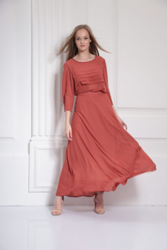 шовная однотонная шифоновая юбка на притачном поясе AMORI 3101 терракот - фото 1