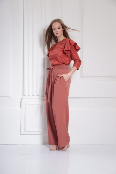 Летняя хлопковая блуза с крылышками и стильным фасоном AMORI 6312 терракот - фото 1