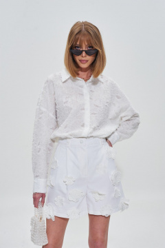 Свободные белые шорты с кружевными цветами и карманами Mixan 3053 - фото 1