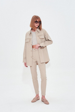 Бежевый джинсовый костюм из эластичного хлопка с бахромой Mixan 4045 - фото 1