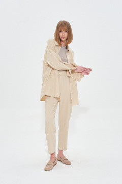 Бежевый костюм-двойка из льняной ткани с резинкой и карманами Mixan 4047 - фото 3
