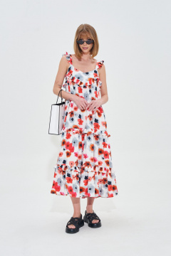 Платье с цветочным принтом из вискозы с асимметричным верхом Mixan 5058 - фото 1