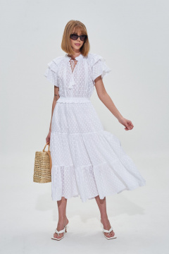 Платье летнее из хлопка с воланами и узором в кружочек Mixan 5067 - фото 1