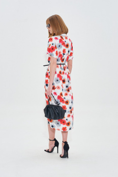 Платье свободного кроя с цветочным принтом и поясом Mixan 5079 - фото 4