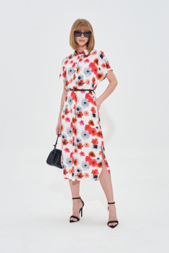 Платье свободного кроя с цветочным принтом и поясом Mixan 5079 - фото 1