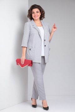 Трехпредметный офисный комплект блуза брюки жакет Tensi 371 серый - фото 2