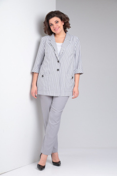 Трехпредметный офисный комплект блуза брюки жакет Tensi 371 серый - фото 1