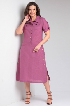 Льняное платье в стиле сафари с карманами и разрезом Celentano lite 5025.2 малиновый - фото 3