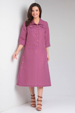 Льняное платье в стиле сафари с карманами и разрезом Celentano lite 5025.2 малиновый - фото 2