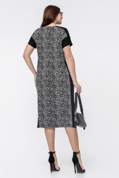 Платье трапециевидного силуэта с разрезами и коротким рукавом La rouge 5440 черный-набивной - фото 4