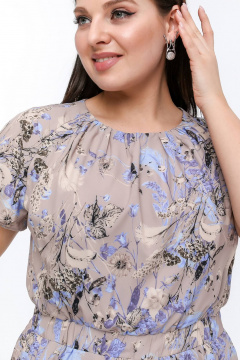 Платье с трапециевидной юбкой и сборкой из шифона и текстиля La rouge 5452 латте-(цветы) - фото 5