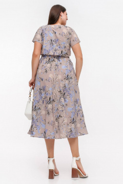 Платье с трапециевидной юбкой и сборкой из шифона и текстиля La rouge 5452 латте-(цветы) - фото 4