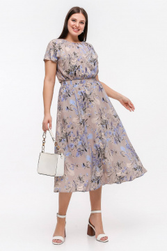 Платье с трапециевидной юбкой и сборкой из шифона и текстиля La rouge 5452 латте-(цветы) - фото 1
